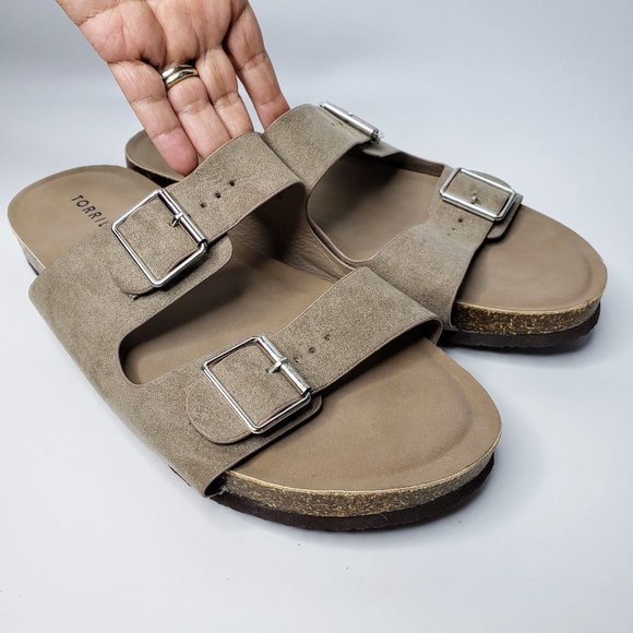Torrid Women’s Double Buckle Slide Slip On Sandals Tan Boho Adjustable  13WW - Picture 1 of 6